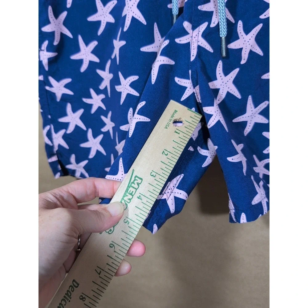 Tom & Teddy‎ Men's Medium Swim Trunks Purple With Pink Starfish Lined, Pockets